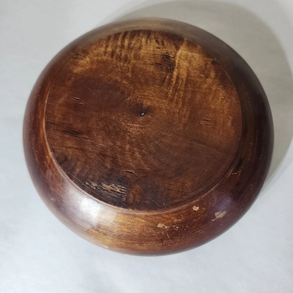 Vintage Hand Carved Wooden Nut Bowl Set with Mallet and Metal Anvil India Floral